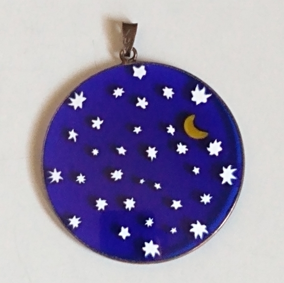Antica Murrina Venezia Italian Murano Glass Blue Sky Stars Moon 2 Inch Pendant - Picture 1 of 8